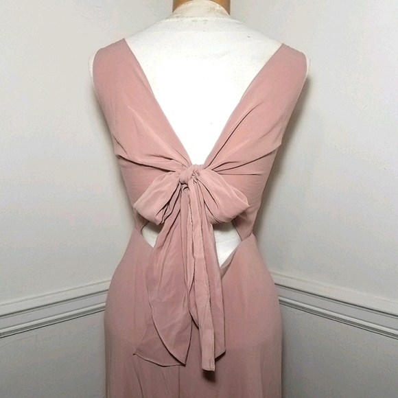 Jenny Yoo Delaney Bridesmaid Blush Rose Petal Dress Maxi V Neck Low Back Bow - Picture 9 of 12